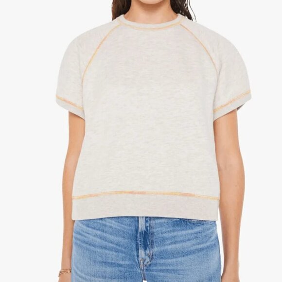 #7 NWT MOTHER The Short Sleeve Concert Tuck in Heather Oatmeal - Picture 1 of 5